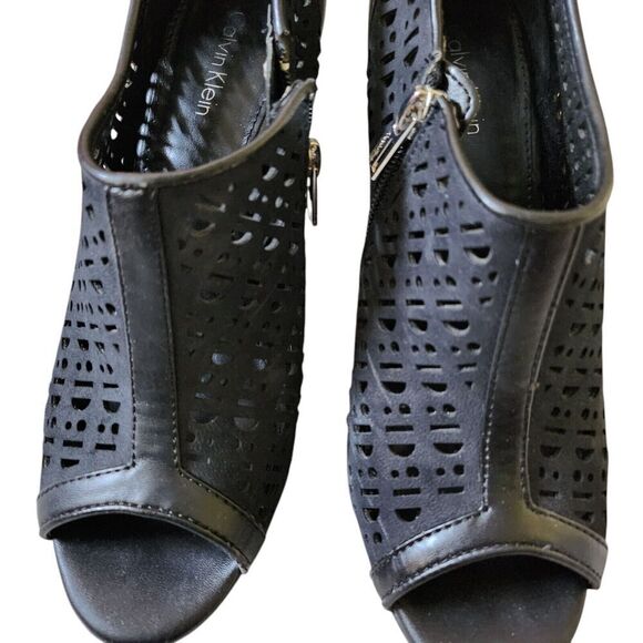 Calvin Klein Heels Womens 7.5 Black Open Toe Side Zip Stiletto Kailani Bootie - Picture 4 of 9